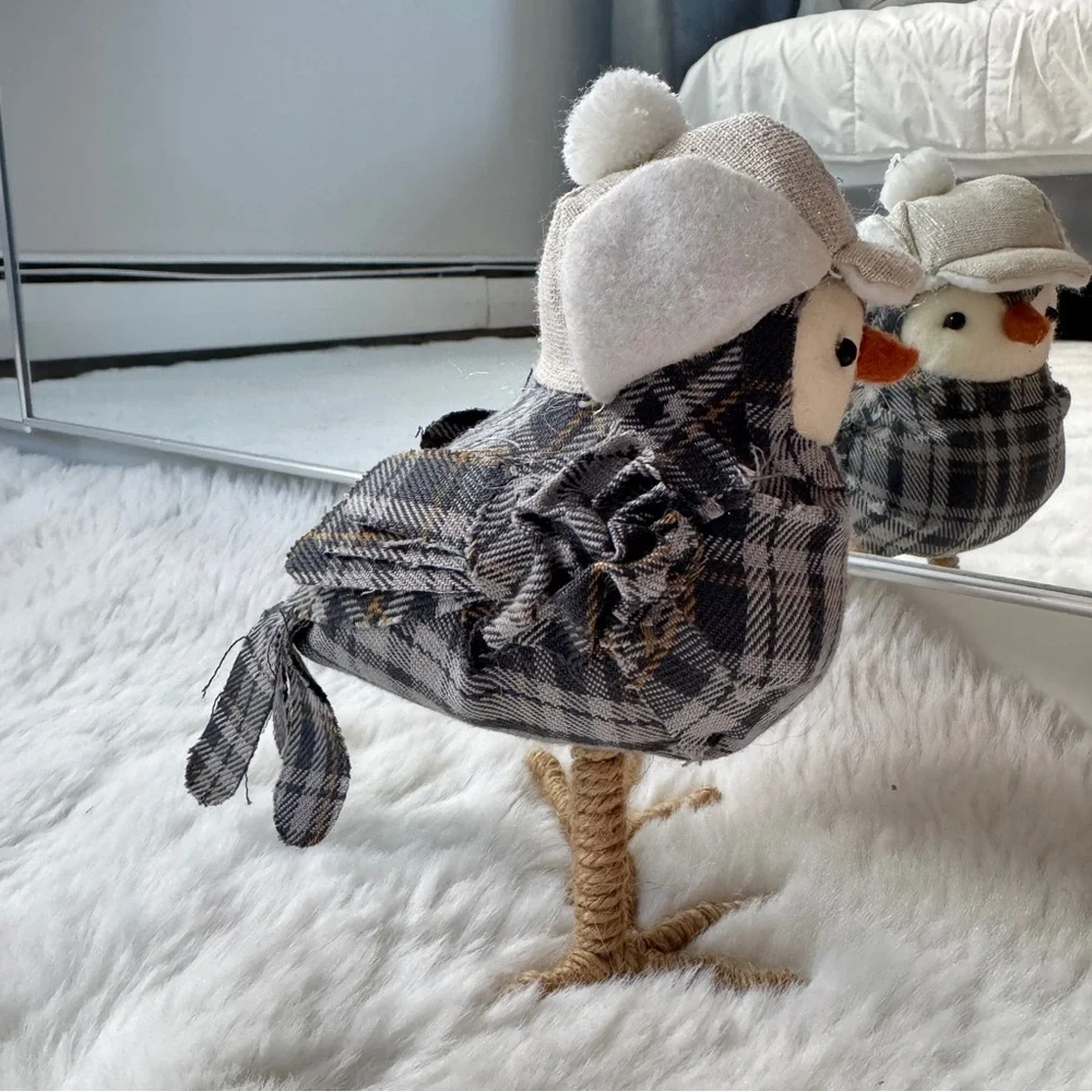 Winter Bird Gray Plaid